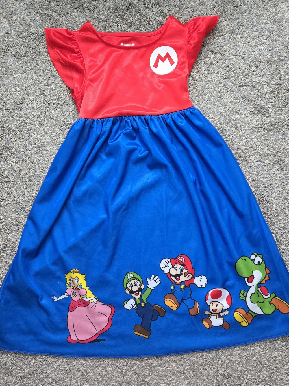 Super Mario Girl's Character Satinet Red & Blue Nightgown - XS (4/5)